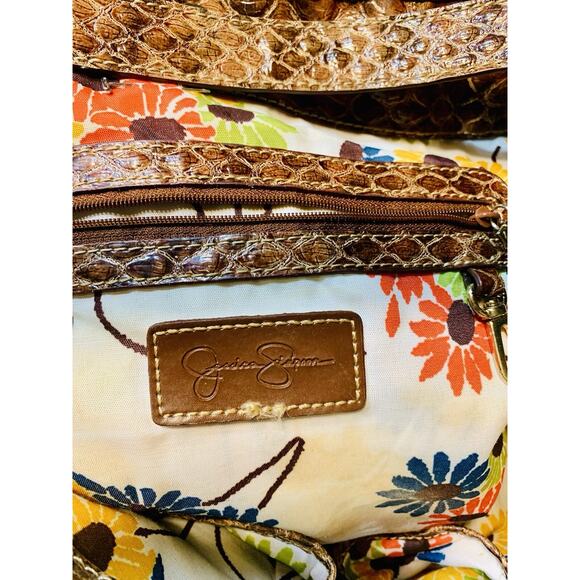 Jessica Simpson Y2K Vintage Woven Brown Purse Tote Brown Leather Hobo Bag - Picture 3 of 8